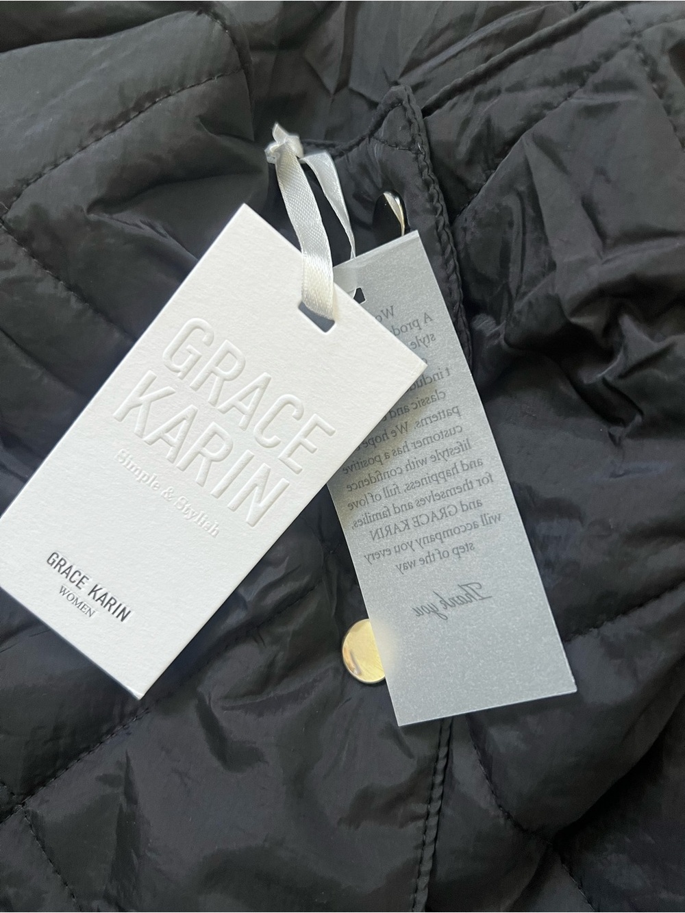 Grace Karin Black Quilted Puffer Jacket for women size L - Picture 3 of 3